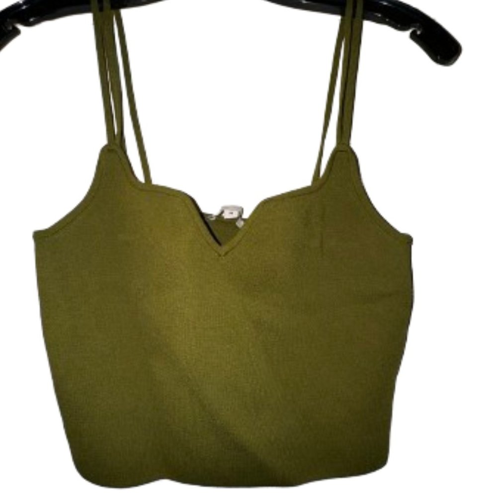 The Sei Double Strap Curved Knit Top In Olive Green